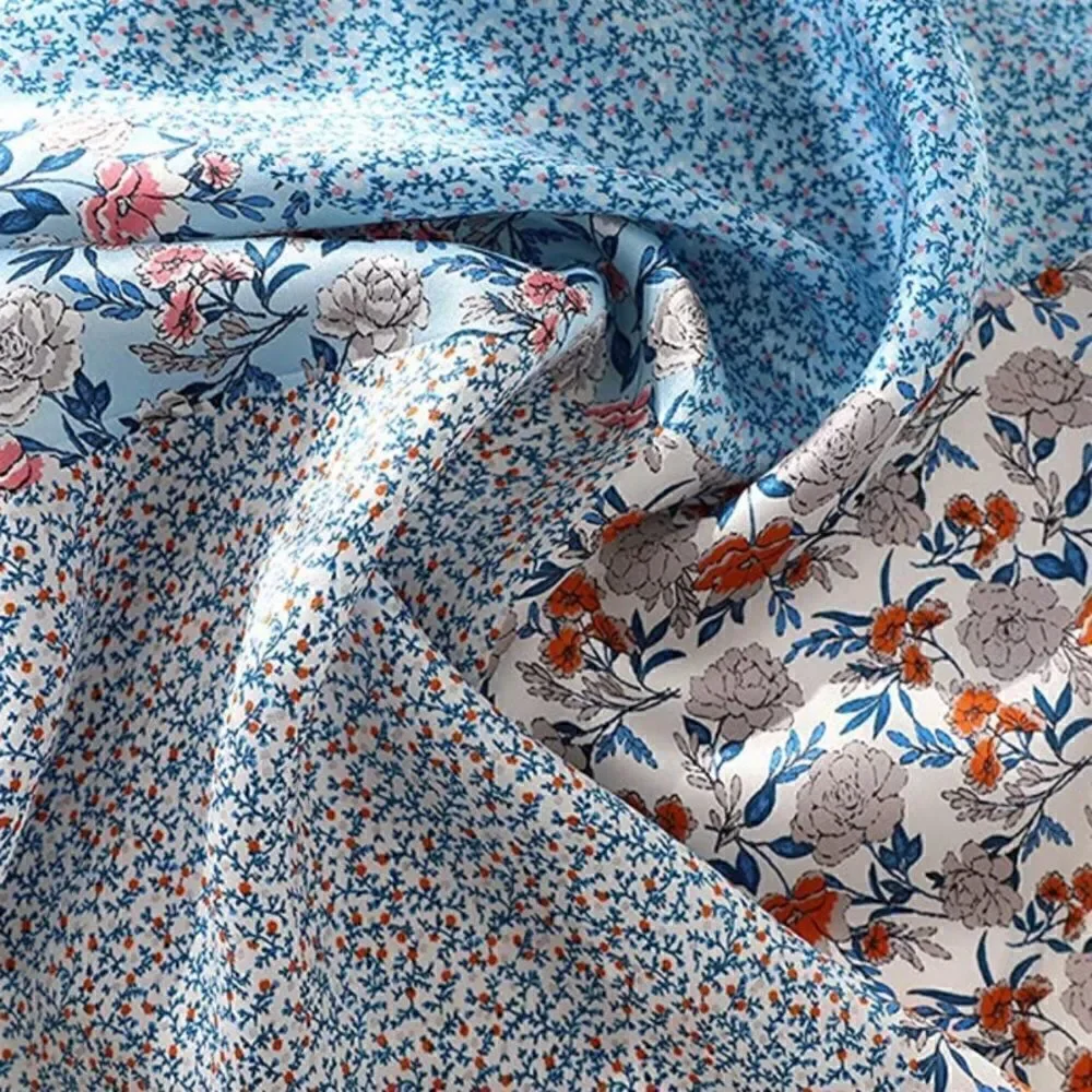 Blue Floral Mulberry Silk Neck Scarf